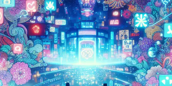 A lively virtual chat room with animated QQ symbols and silhouettes enjoying Japanese AV films in a cozy atmosphere.