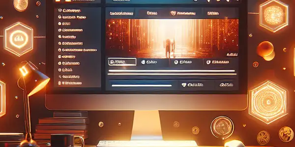 A cozy, dimly lit room with a modern computer setup for streaming Japanese adult films, emphasizing security and comfort.