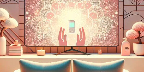 A cozy viewing space featuring hygiene products and a serene atmosphere, emphasizing safety in adult entertainment.