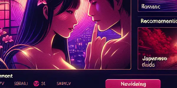 A modern digital platform showcasing vibrant adult film thumbnails against a dynamic neon-lit city skyline at dusk.